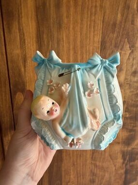 Vintage Planter Wall Pocket Baby Nursery #4921 Japan Ceramic